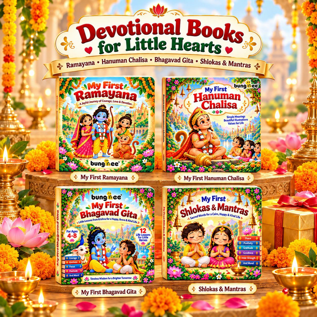 Bungbee My First Hanuman Chalisa for Kids Illustrated Devotional Book with Easy Words, Meaning & Moral Values | Board Book for Toddlers & Preschoolers