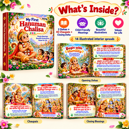 Bungbee My First Hanuman Chalisa for Kids Illustrated Devotional Book with Easy Words, Meaning & Moral Values | Board Book for Toddlers & Preschoolers